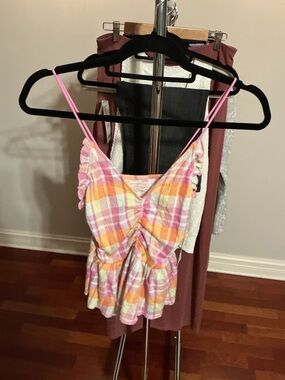 Urban Outfitters Pastel Plaid Ruffle Tank Top